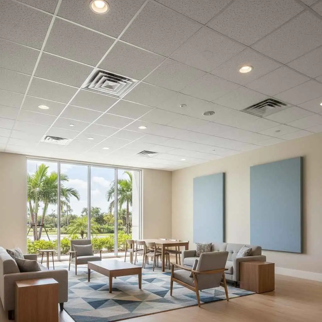 acoustical ceiling in an apartment common area